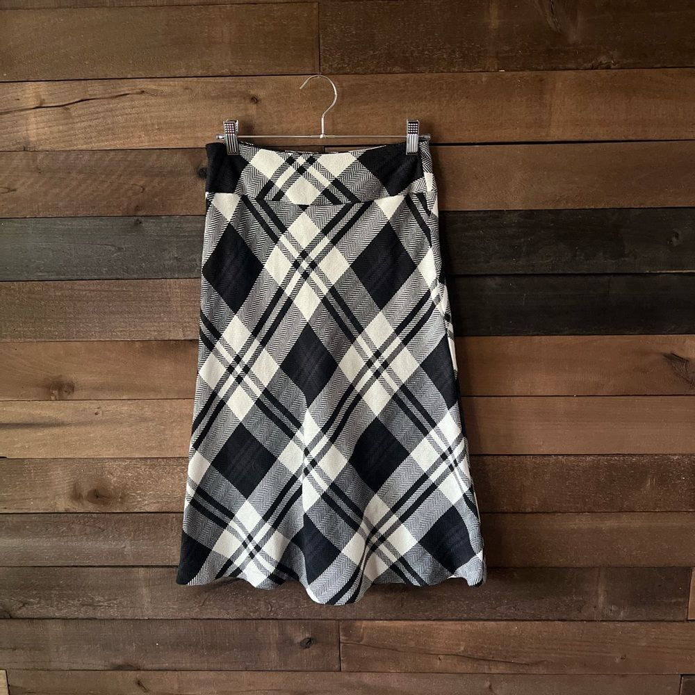 Vintage Dressbarn Black White Plaid Midi Skirt 90s Academia Check Wool Look